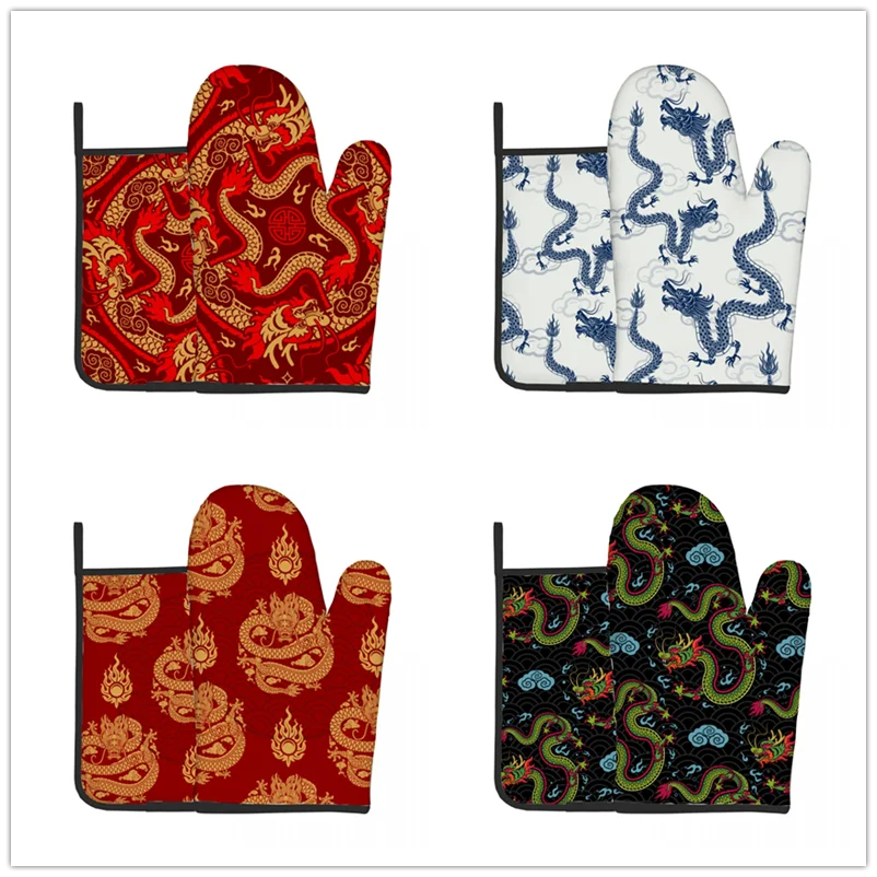 

Набор из подставок и держателей с рисунком драконов, кухонные коврики для барбекю, изоляционные перчатки, варежки для духовки и выпечки