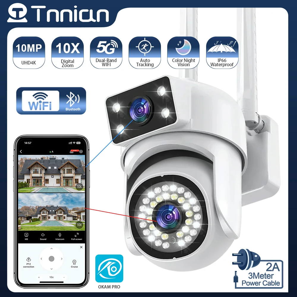 

Tnnian 5K 10MP Dual Lens WIFI PTZ Camera Dual Screen 10X Zoom AI Human Tracking Outdoor 5G Secuity CCTV Surveillance IP Camera