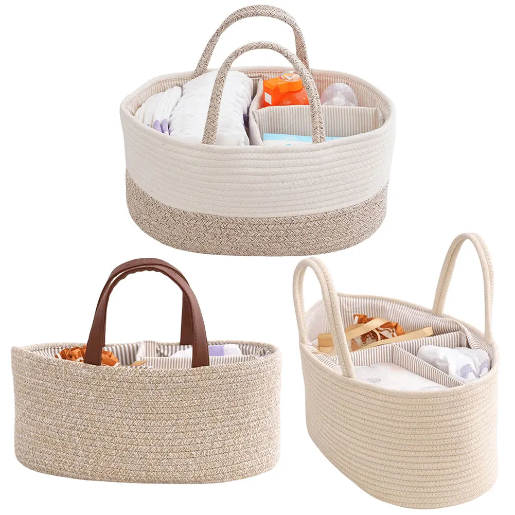 Travel Out Portable Mommy Bag Cotton Rope Baby Diaper Caddy Organizer with Changeable Compartments Diaper Bag for Baby Shower