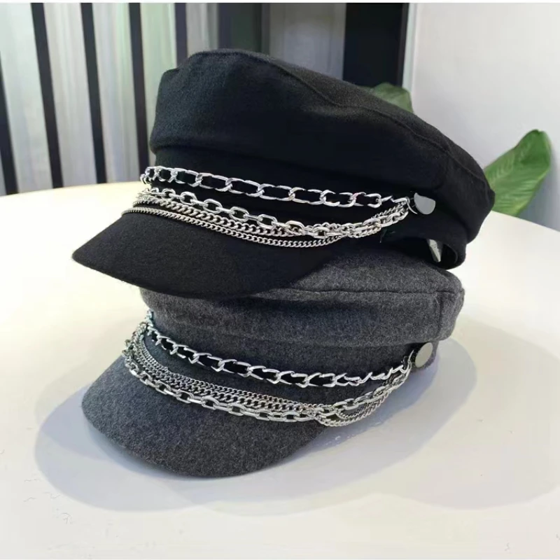Stylish Navy sun hat Casual military hat women's cotton beret flat cap Captain's cap High quality outdoor casual chain