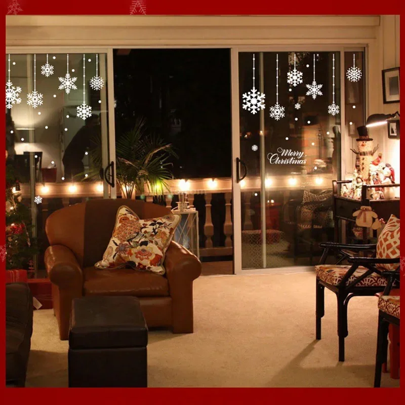 Wall Stickers White Snow Christmas Vinyl Wall Sticker DIY New Year Party Wall Art Decal Snowflake Wallpaper Showcase Window Sticker Home Decor