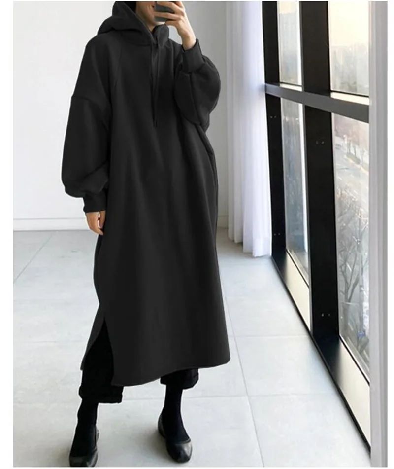 Female Women Long Jacket Coat Outwear Fleece Hoodies Autumn Winter Casual Ladies Hooded Long Trench Coat Overcoat Plus Size