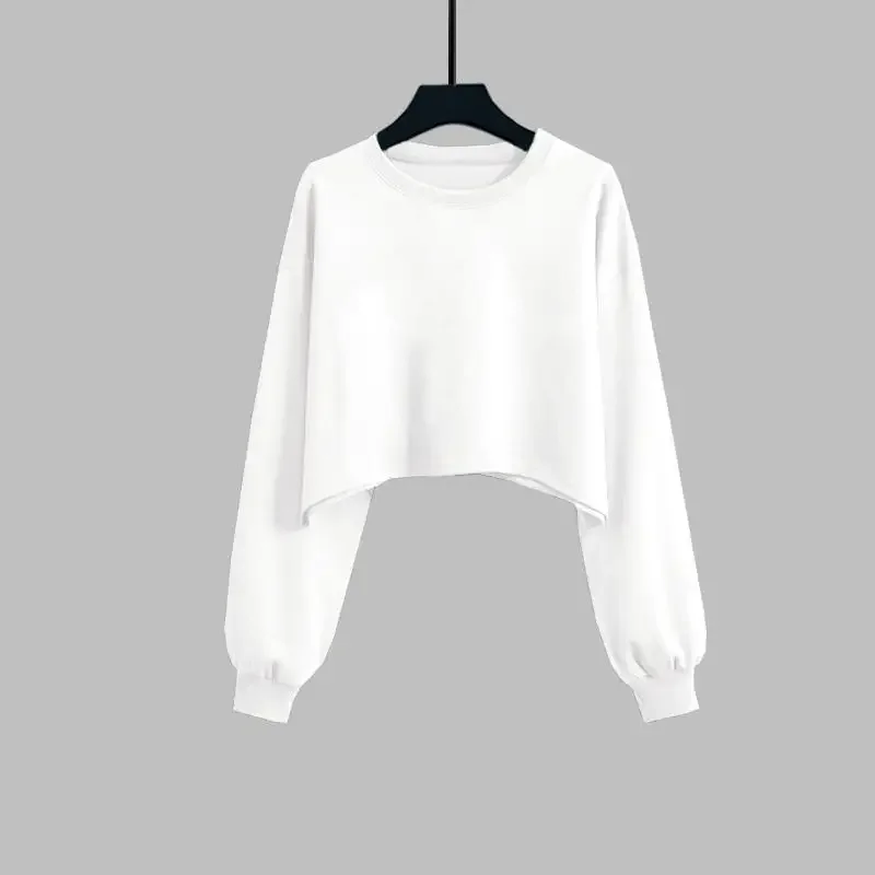 DAYIFUN-Women's Velvet Letter Printed Sweatshirt Short Round Neck Hoodies Loose Long Sleeve Versatile Tops Autumn Winter New