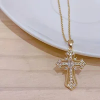 2025 New Gold color Cross Pendant Necklace (One Piece)  Religious  Style Jewelry Fashion Elegant Party Accessory 3