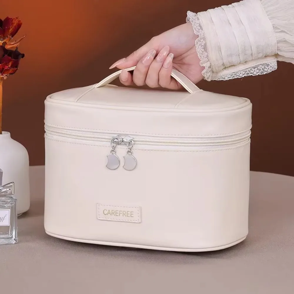 Elegant PU Leather Women's Travel Makeup Organizer - Large Capacity Cosmetic Pouch and Toiletry Storage Tote