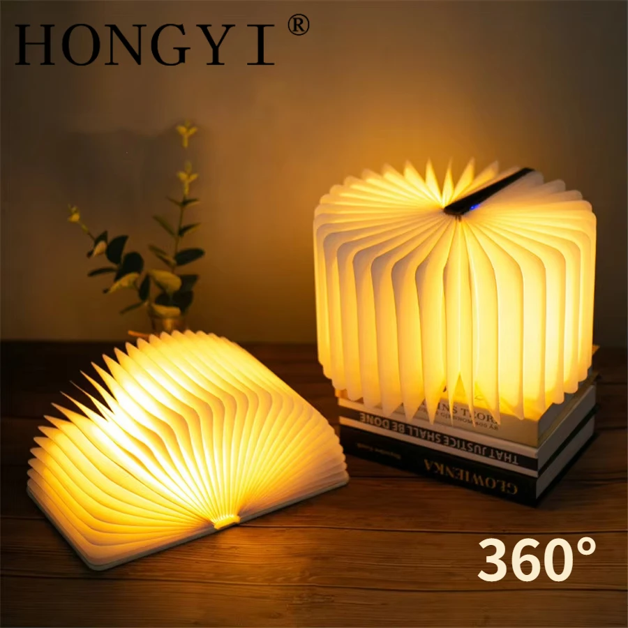 Creative Book Lamp Wooden Portable Night Light 3 Colors LED Foldable 5V USB Rechargeable Table Desk Light Home Decoration