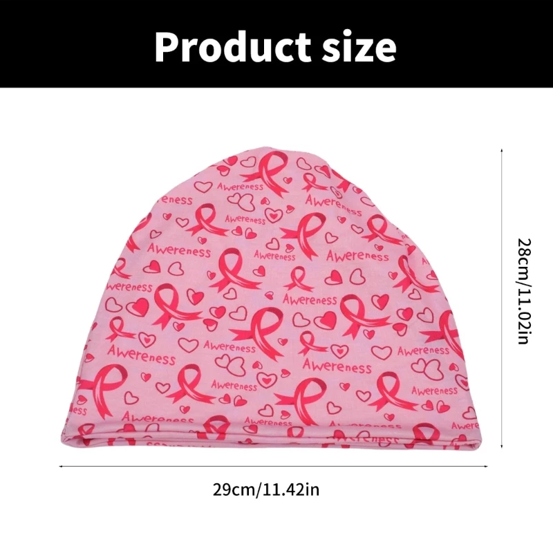 Breast Cancers Awareness Elastic Skull Hat Ribbon Printed Pattern Caps for Women 6