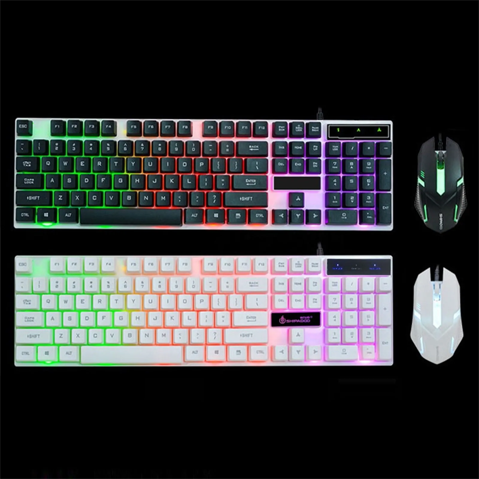 Adjustable LED Rainbow Color Backlight Gaming Gamer USB Wired Keyboard Mouse 