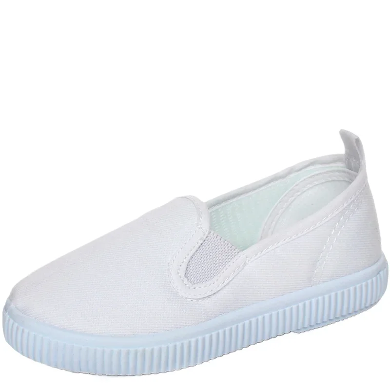 Boys Canvas Shoes Kindergarten Schools White Shoes Children Student White Cloth Shoes Girls Shoelaces Velcro Neutral Solid Color - 6