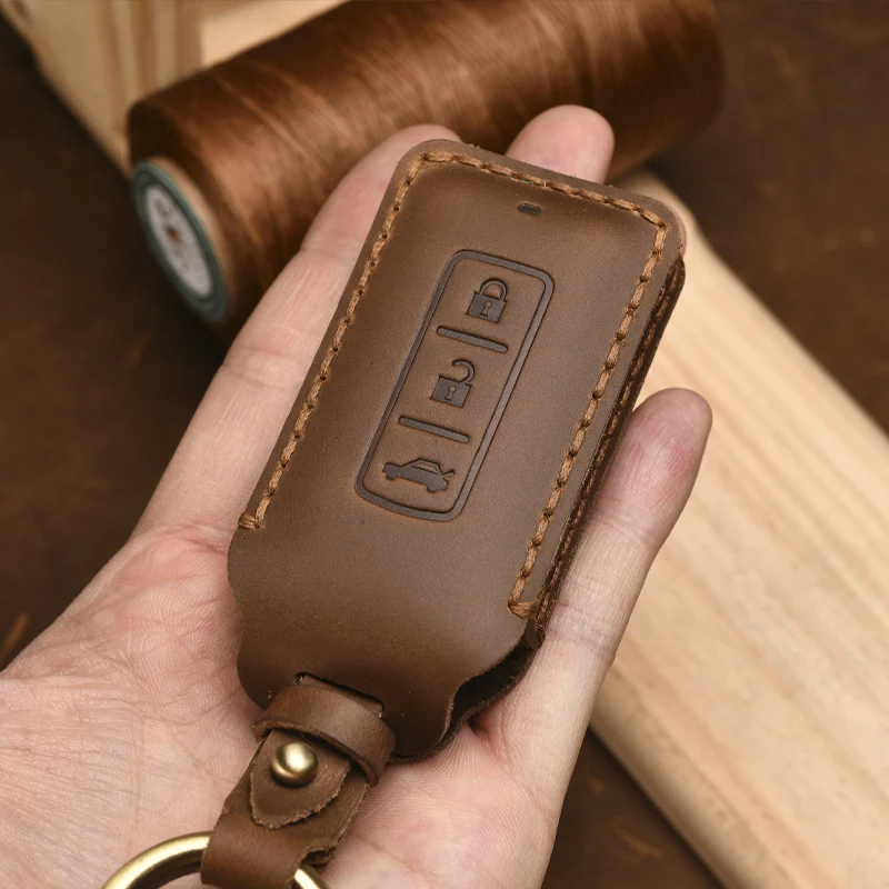 

Leather Car Key Case for MITSUBISHI OUTLANDER 3 Lancer 10 L200 ASX Colt Pajero sport ECLIPSE CROSS Cover with Keychain