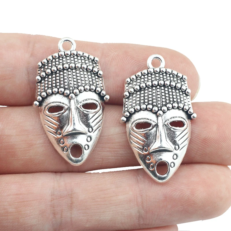 

6pcs/lot 20*33mm Alloy Antique Silver With Face Charm Pendant For Necklace Jewelry DIY Making Findings