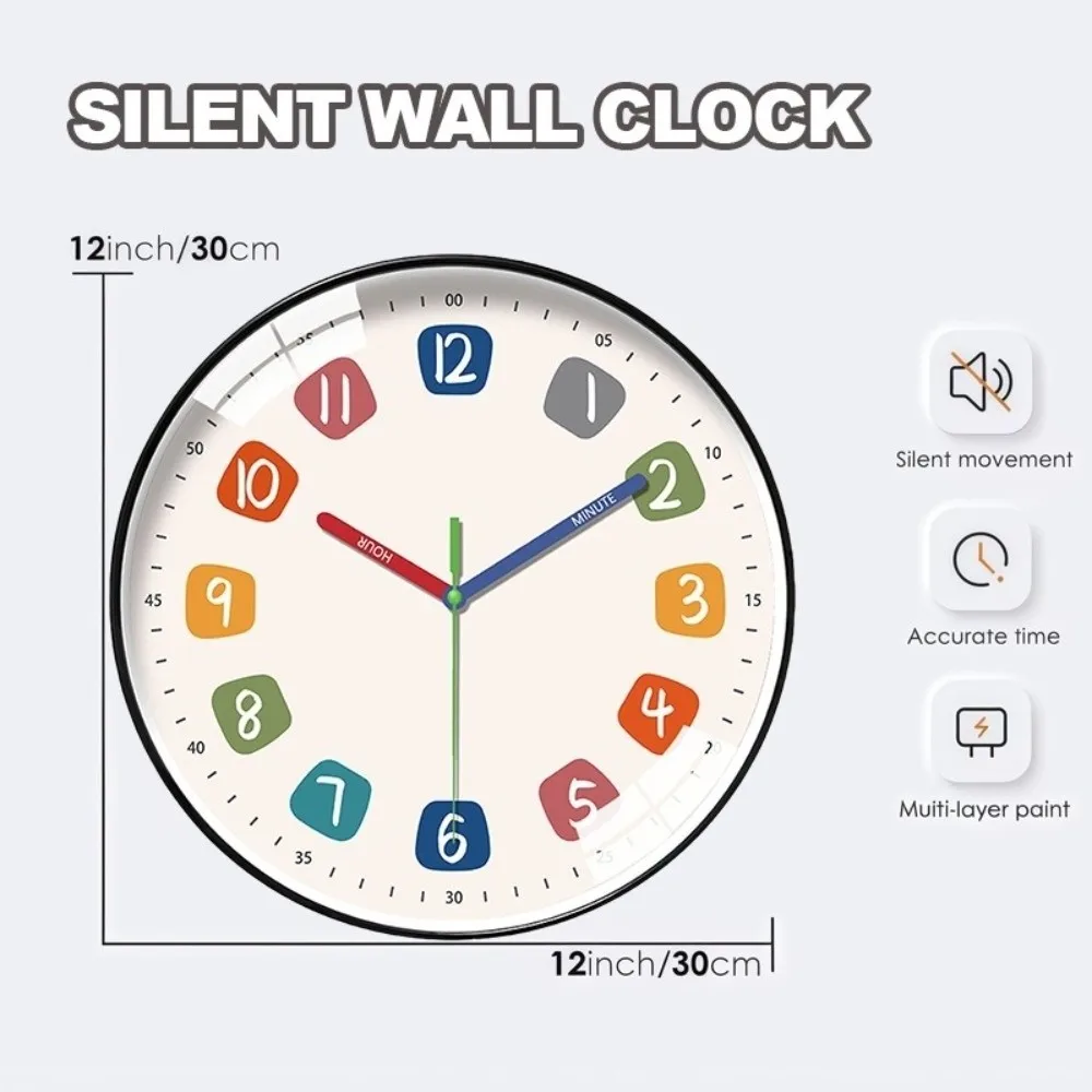 Colorful Early Education Wall Clock Mute Digital Pattern Electronic Color Clock Minimalist Round Learning Wall Hanging Clock