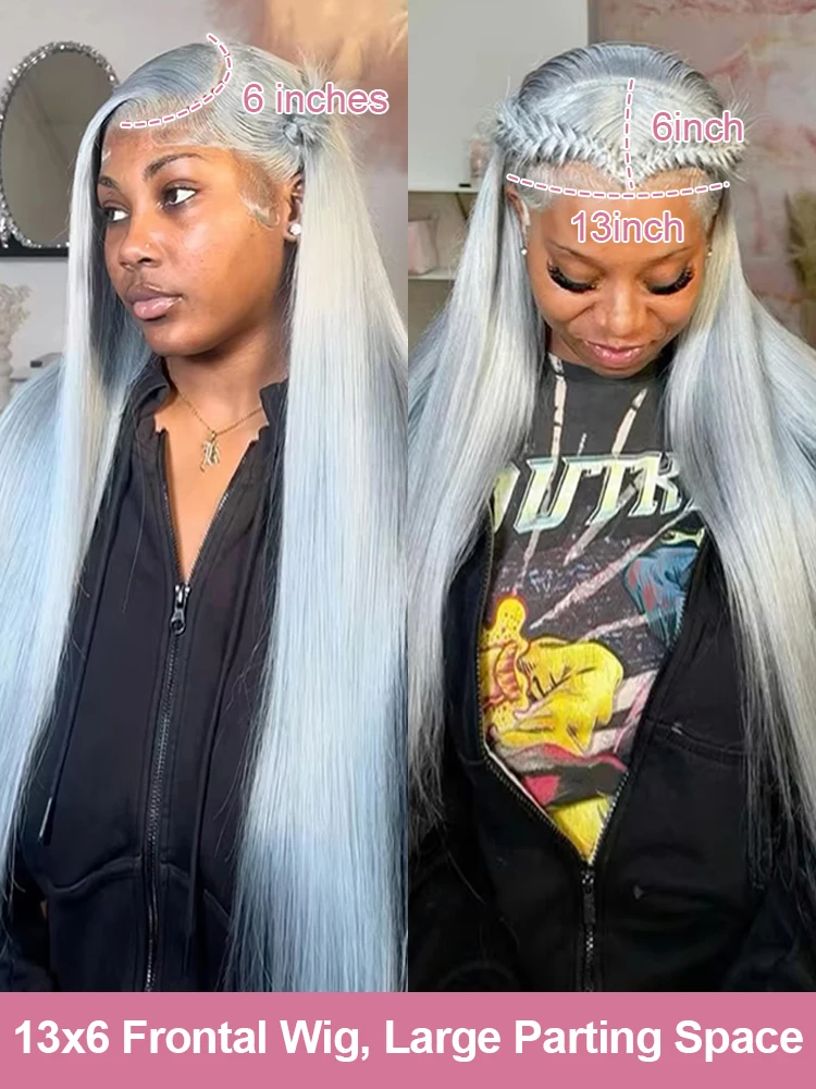 40 42 Inch Silver Grey Colored Bone Straight Lace Front Human Hair Wigs Silky Hair HD Transparent 13x6 13x4 Lace Frontal Wigs For Women Brazilian Real Virgin Hair Wigs Pre Plucked 250% Density High Quality 4