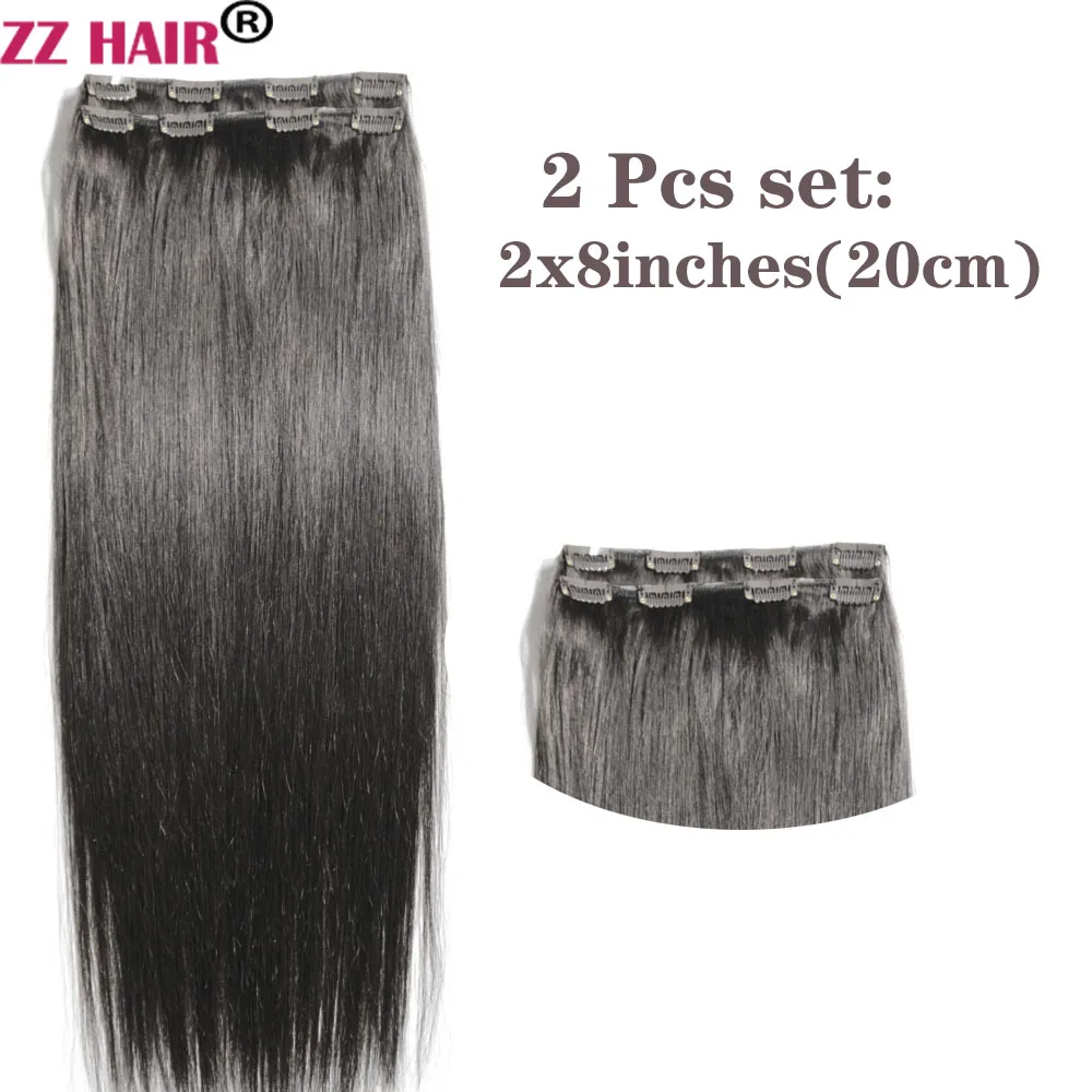 ZZHAIR Human Remy Hair Extensions 16"-26" 2pcs Set 120g-140g 2x20cm Clips-in Two Pieces Natural Straight
