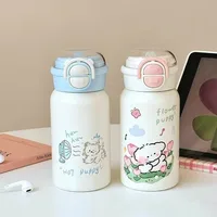 Drinkware 500ml Double Drinking Water Cup Leak Proof Large Capacity Straw Bottle with Straw Cartoon Iced Coffee Cup Office 4
