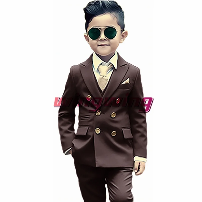 Boys Suit Wedding Two Piece Jacket Pants with Gold Button boys suits
