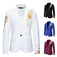 Blazer Men's Fashion Business Gentleman Business Paisley Gold Stamping Print English Style Wedding Casual Hosting Banquet Suit 2