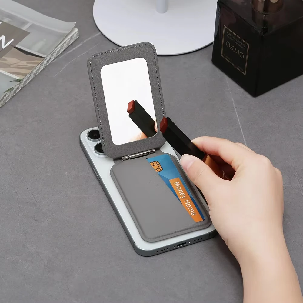 Magnetic Mirror Card Holder Wallet with Stand Function
