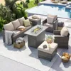 Patio Furniture Set with 44" Fire Pit Table, All-Weather Wicker Rattan Sofa Ottoman, 6 Pieces Outdoor Garden Sofa Sets 3
