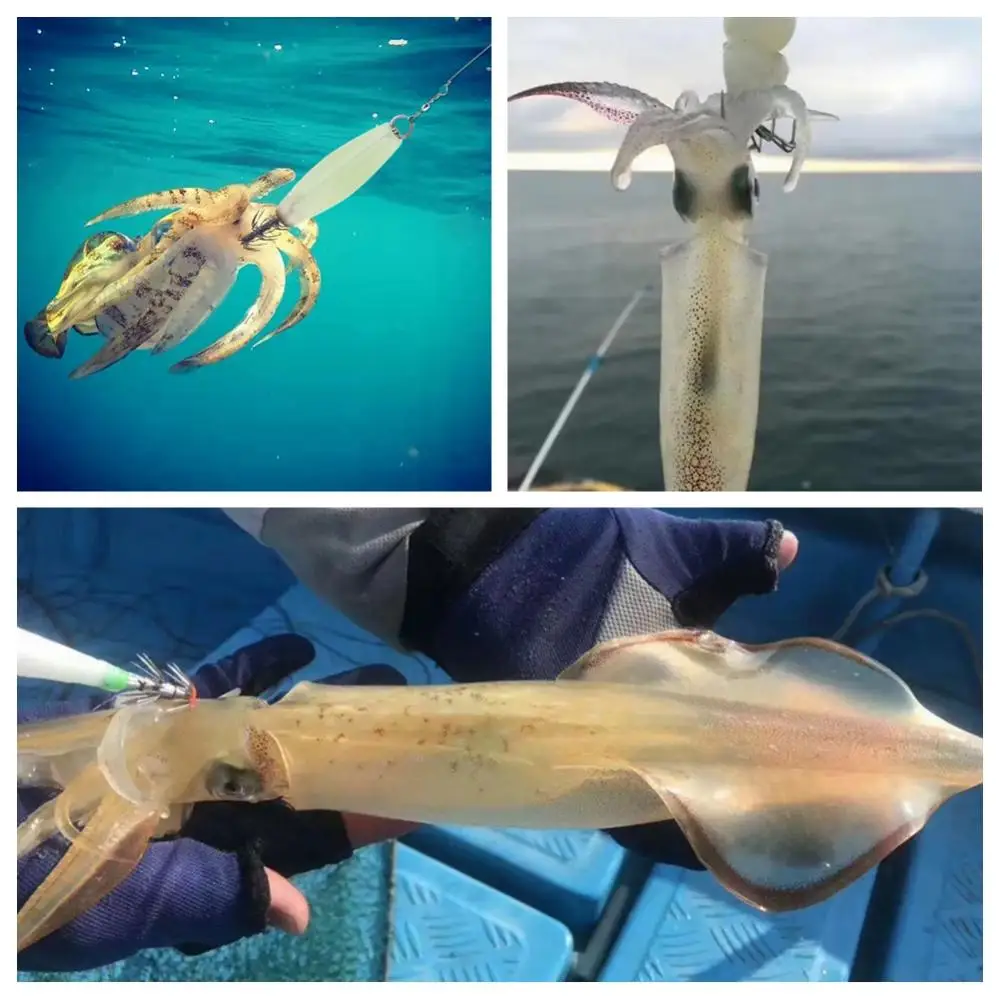 5pcs Luminous Squid Jig Hooks SaltwaterKit Fluorescent Cuttlefish Sleeve  Octopus Lures Hard Fishing Baits Set