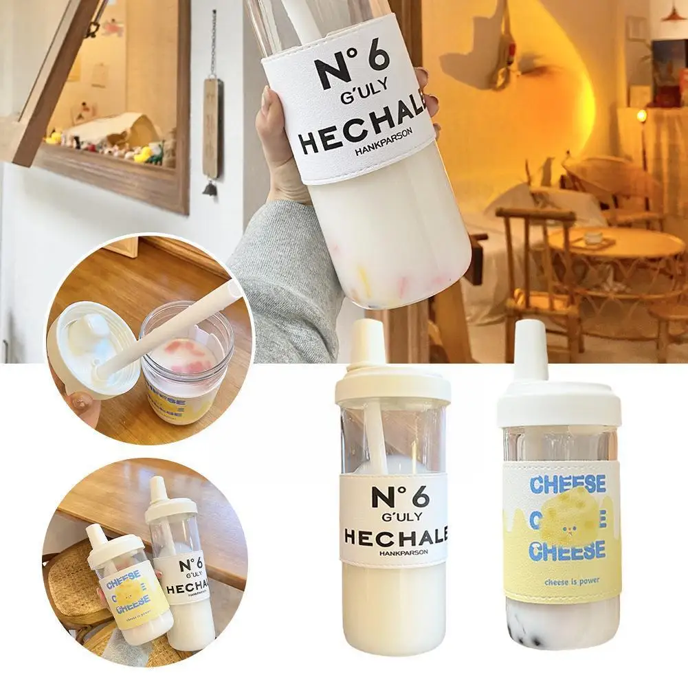 

500/850ml Water Bottles Juice Milk Plastic Cup with Capacity Cups Drinkware Lid Bubble Straw Large Tea Coffee Transparent A5I5