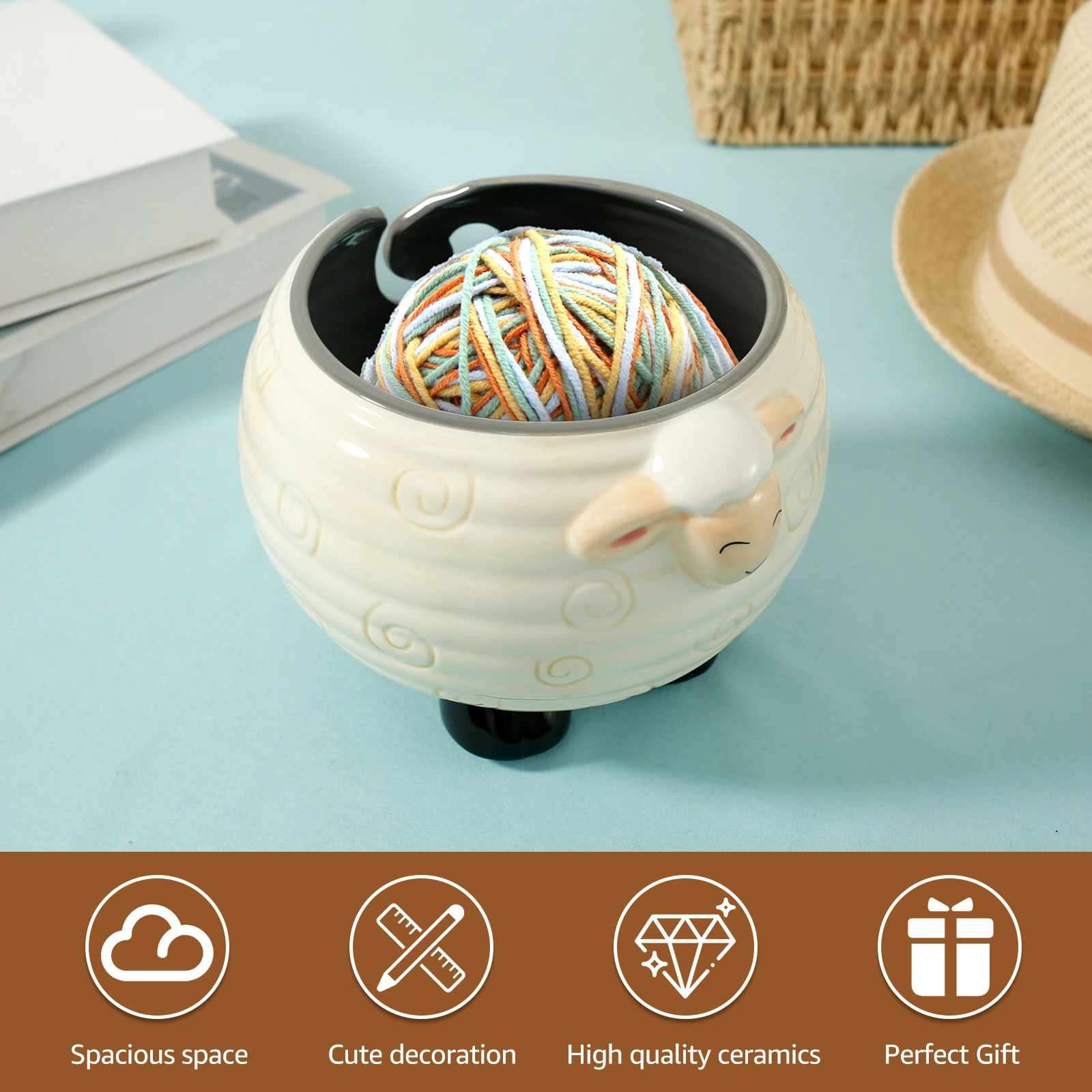 Ceramics Yarn Bowl Knitting Bowl Knitting Supplies Organizer Yarn Wool with Drills Holes Sheep Shape Accessory Holder