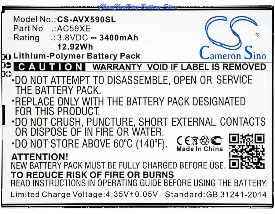 

Cameron Sino 3400mAh Battery AC59XE for Archos 59 Xenon, P336688