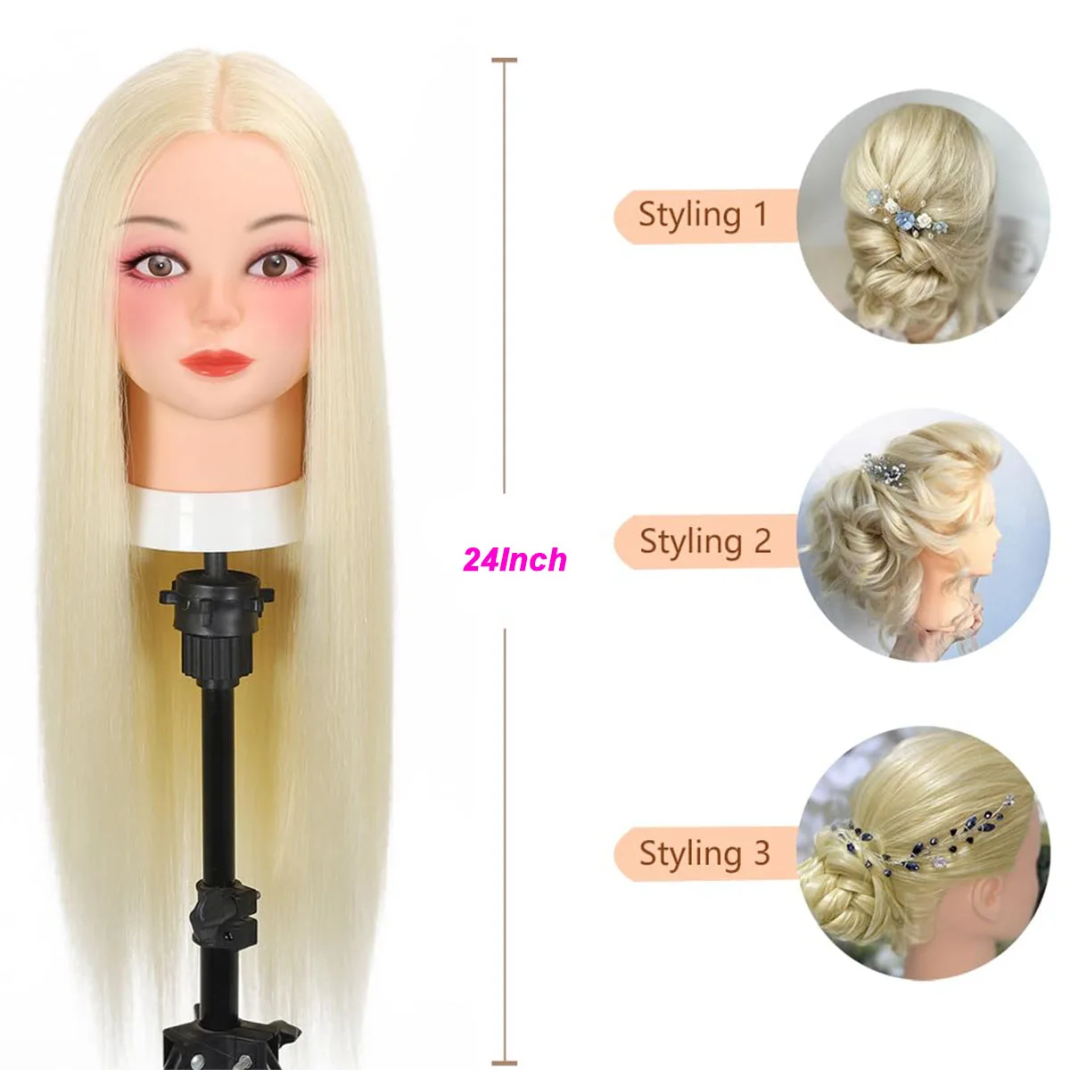 Unisex-Adult Mannequin Head with 80% Real Human Hair #613 Blonde Hair Cosmetology Manikin Head For DIY Makeup and Hair Styling