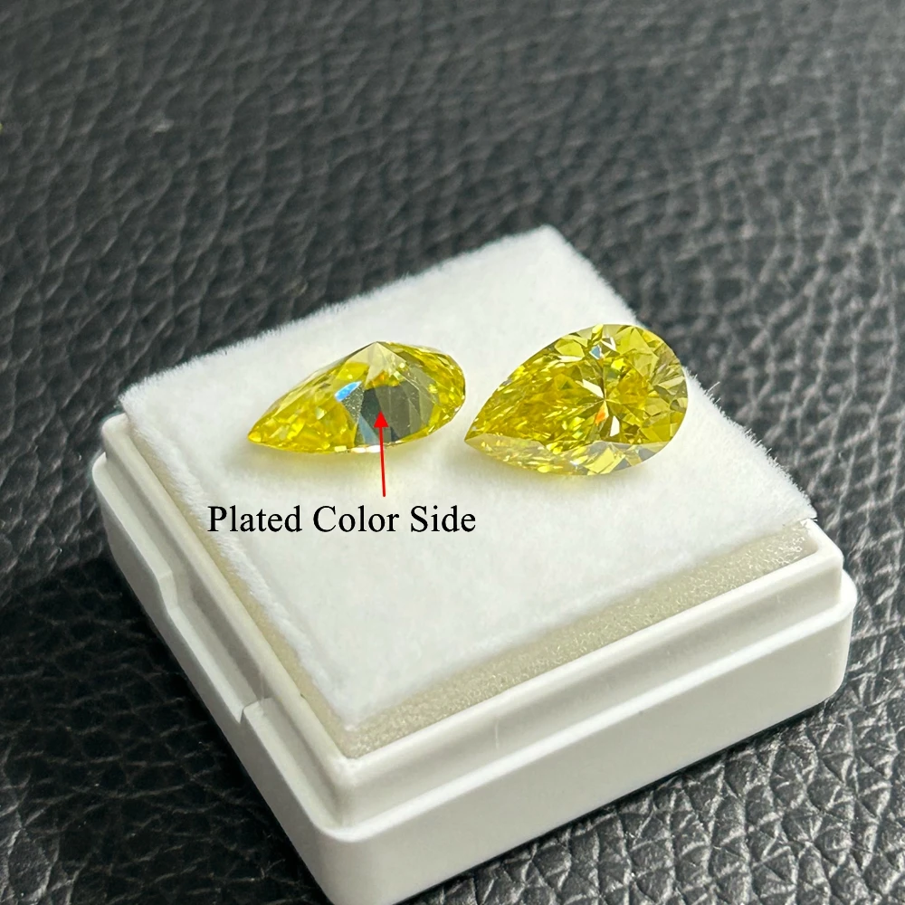 Meisidian GRA Coated Color Pear 7x10mm 2 Carat Dark Yellow Diamond Moissanite Stone