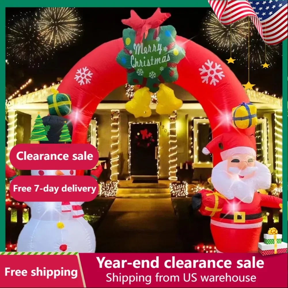 

Blow Up Arch With Built-in LED Lights for Outdoor Yard Decoration Home and Garden Snowman and Bell Wreath Inflatable Santa Claus