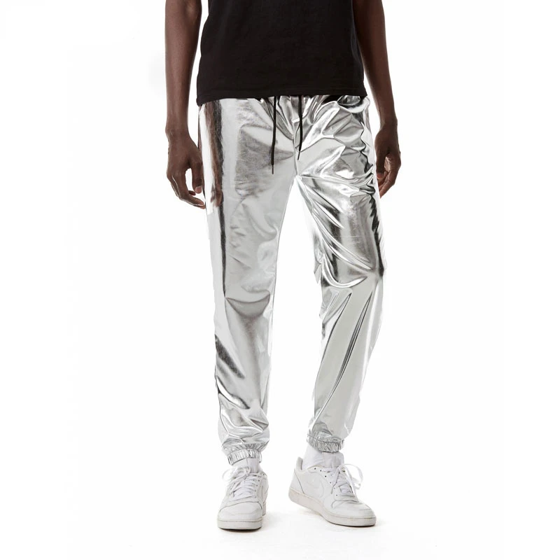 

Mens Shiny Silver Metallic Jogger Sweatpants Hip Hop Wet Look Trousers Men Club Party Festival Prom Streetwear Pantalones Hombre