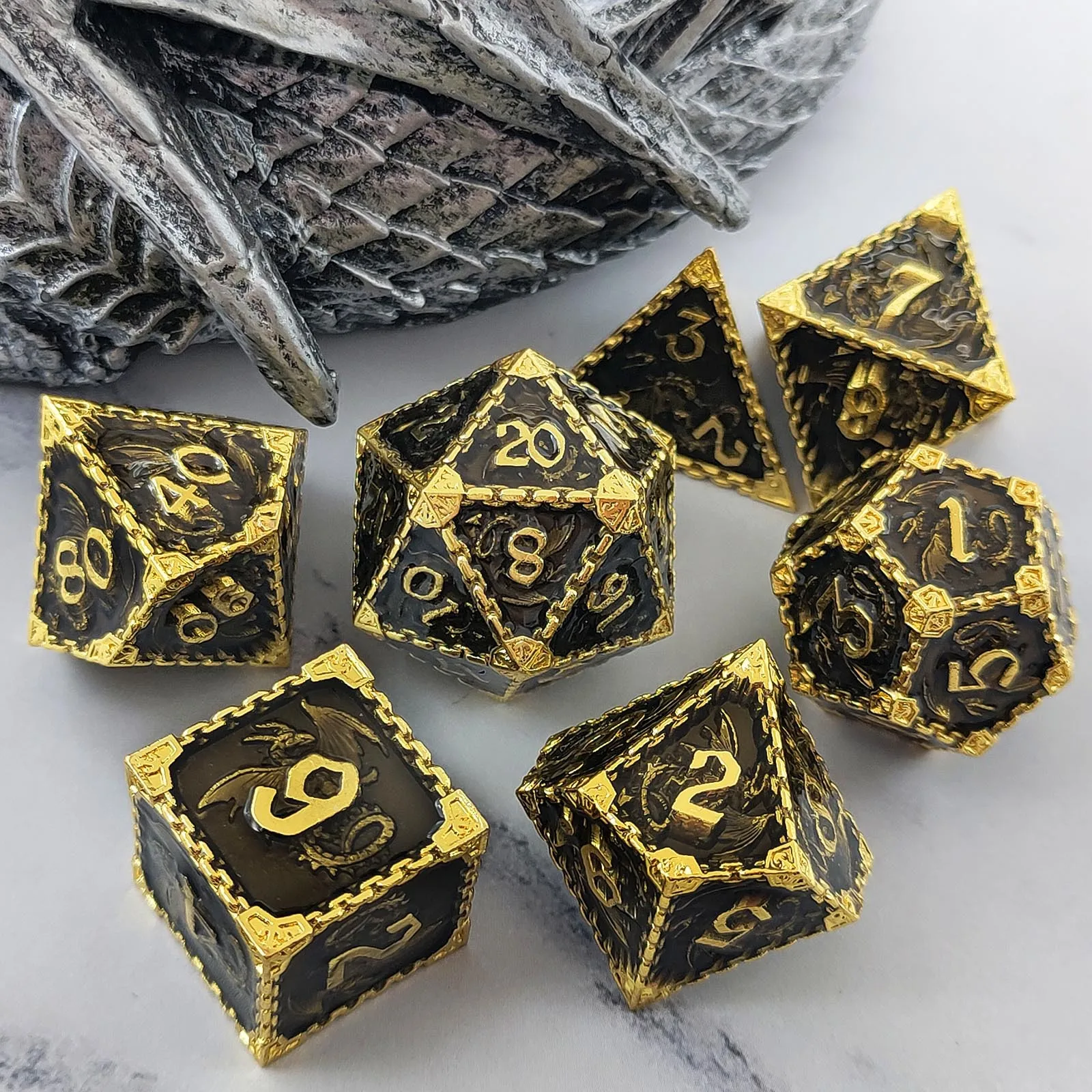 CRITALLIC DND 메탈 드래곤 주사위 세트, D & D 주사위 세트, D4 ~ D20 다면체 RPG 주사위, 보드 게임 던전 및 드래곤, 7 개