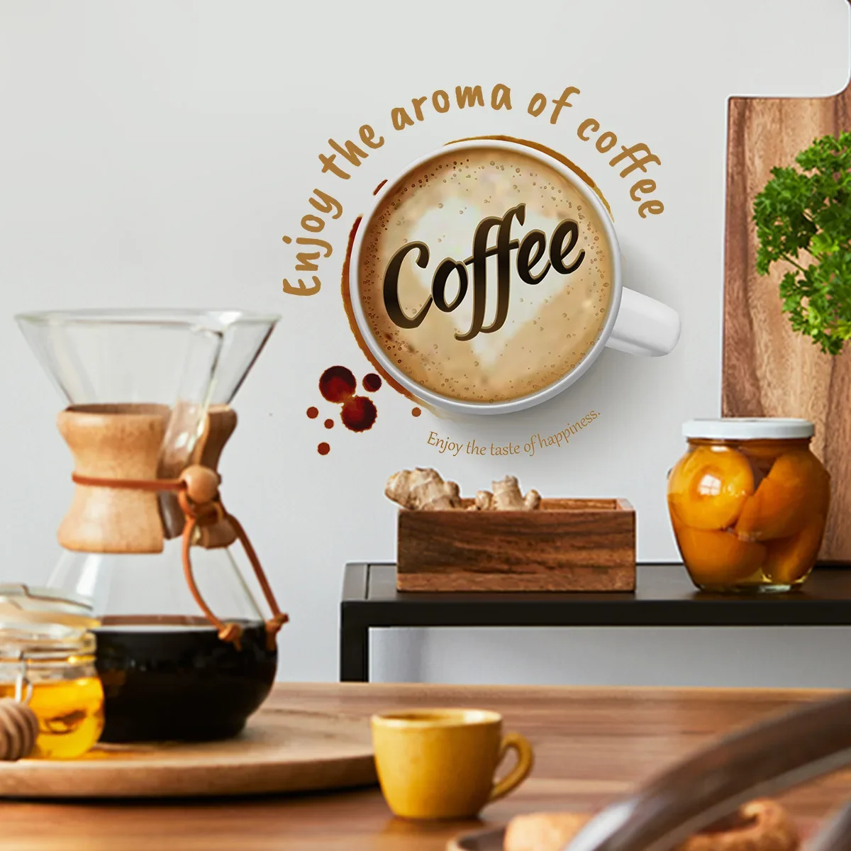 Personalized Creative Coffee Cup Cafe Background Landscaping Decorative Wall Stickers Self-adhesive Wall Stickers