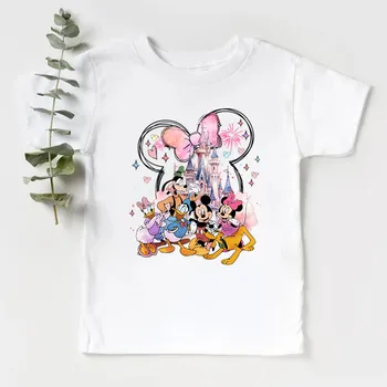 2024 Summer New Fashion Children's Clothing Girl Clothes 2 to 8 Years Disney Castle Print Cotton Short Sleeve Kids Tshirt 3