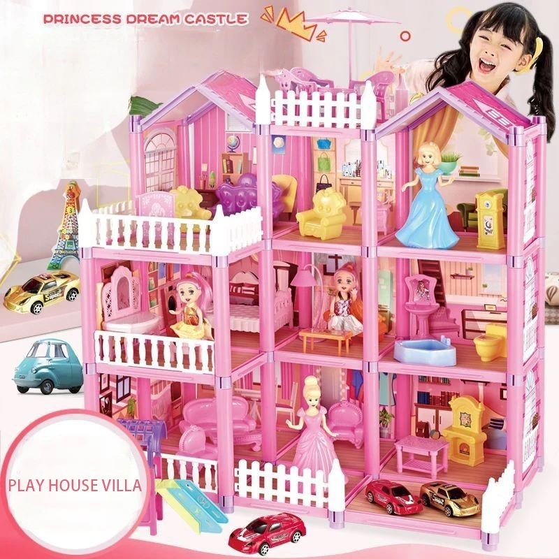 

Children Simulation Doll House Villa Pretend PlayHouse Assembled Doll Castle Manual Princess Castle Girl Toy Birthday Gift