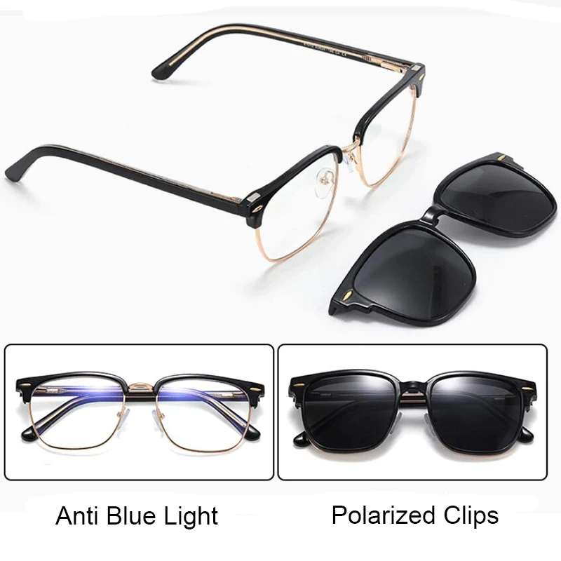 Clip On Polarized Sunglasses Women Classic Vintage Fishing Driving Square  Frame Sun Glasses 2 In 1 Magnetic Blue Light Gnctio