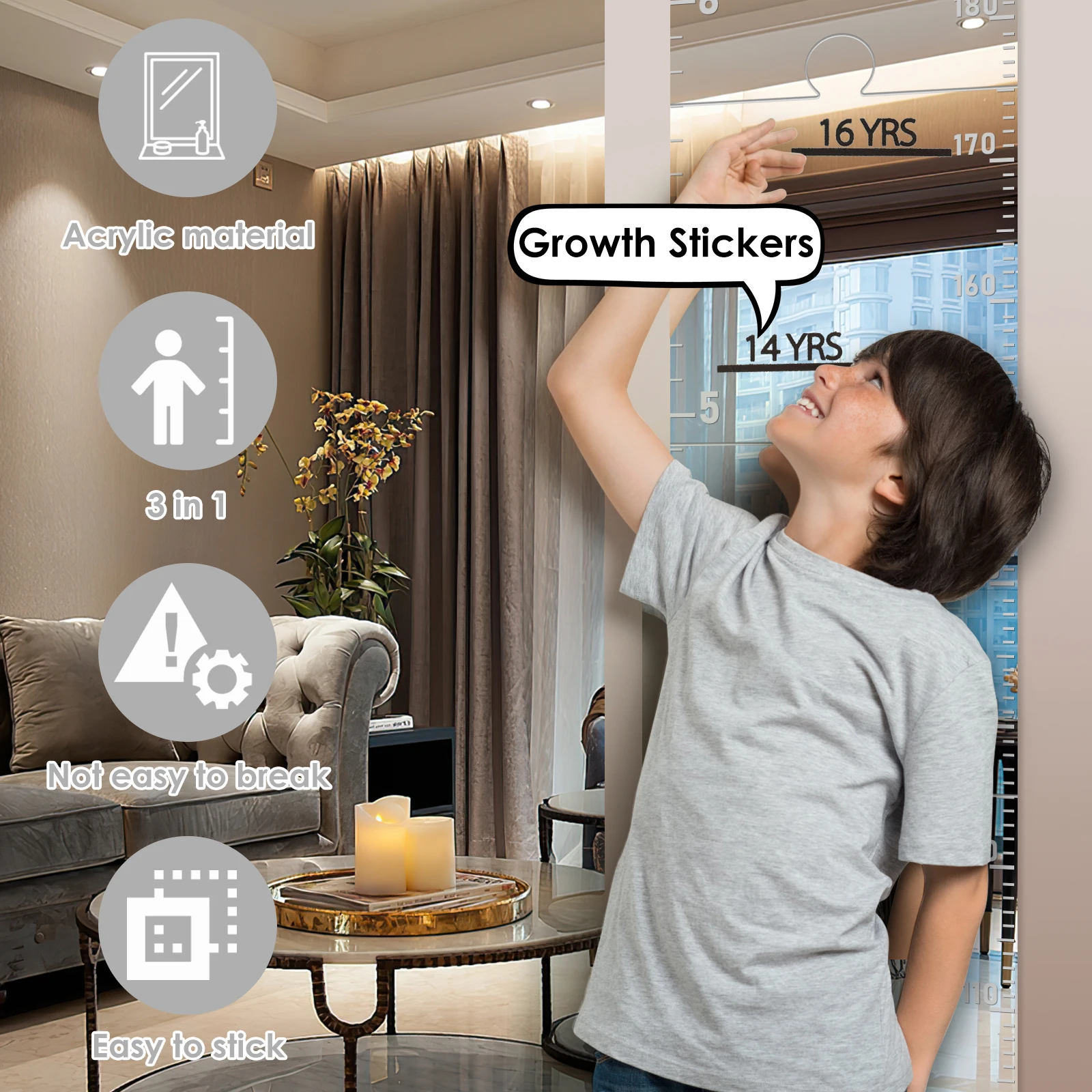 Acrylic Mirror Growth Chart for Kids Decorative Foldable Wall Growth Chart Mirror Versatile Easy to Install Puzzle