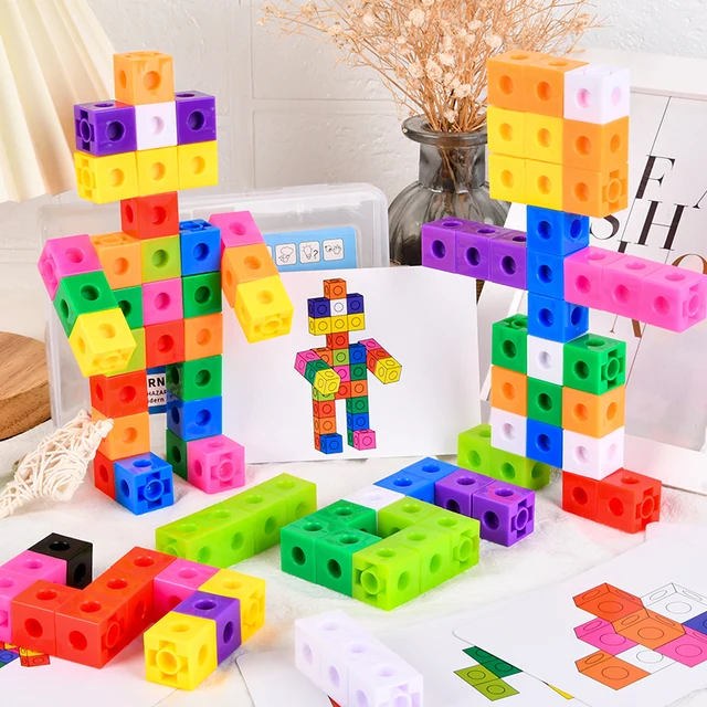 Montessori Rainbow Math Link Cubes Educational Block Toy Boxed Color Ribbon Graphic Card Mathematical Counting Stacked Cube Toys 3