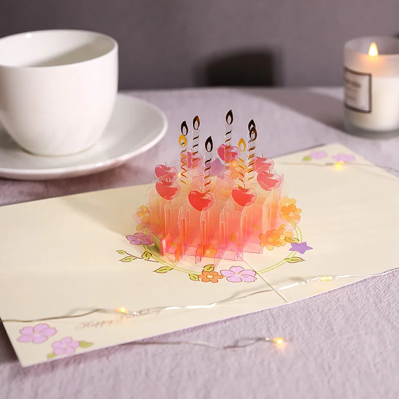 3D Pop Up Crystal Cake Thank You Greeting Cards Birthday Card Postcards Holiday Wishes Friend Valentines Gifts