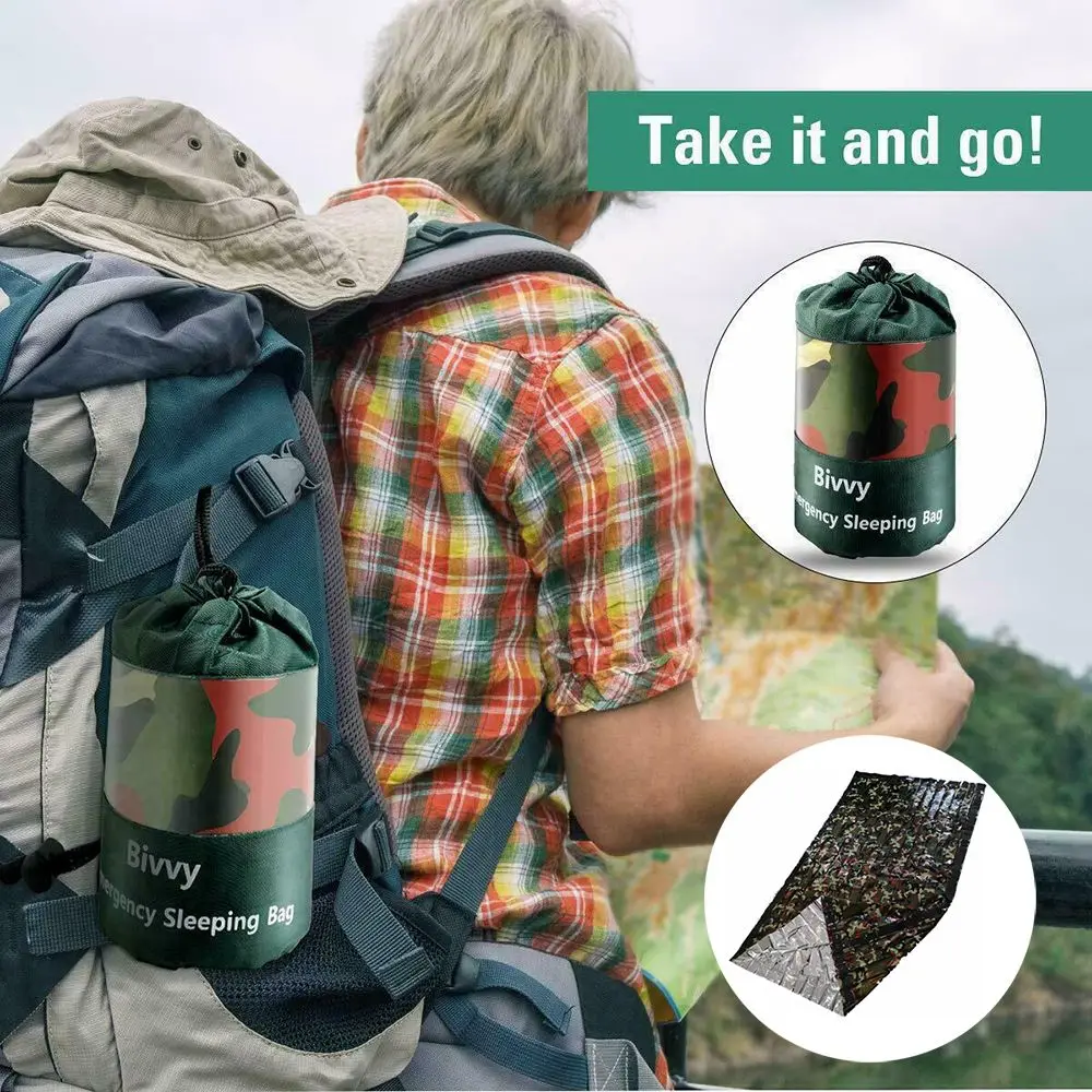 

PET Emergency Reusable Camouflage Waterproof Sleeping Bag Camping