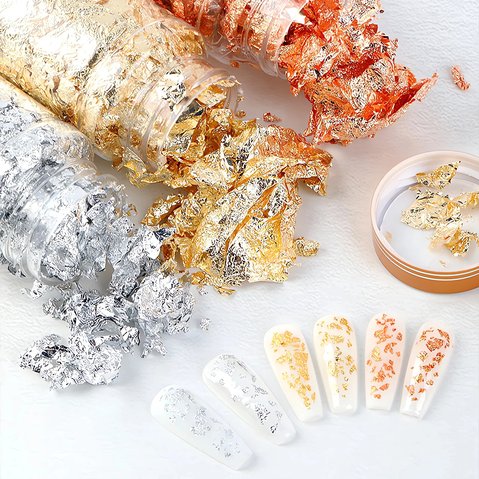 Bulk Imitation Gold Sliver Copper Foil Sequins Glitters Craft Leaf Flake Sheets For Gilding DIY Nail Art Decor Paper nail glitter powder