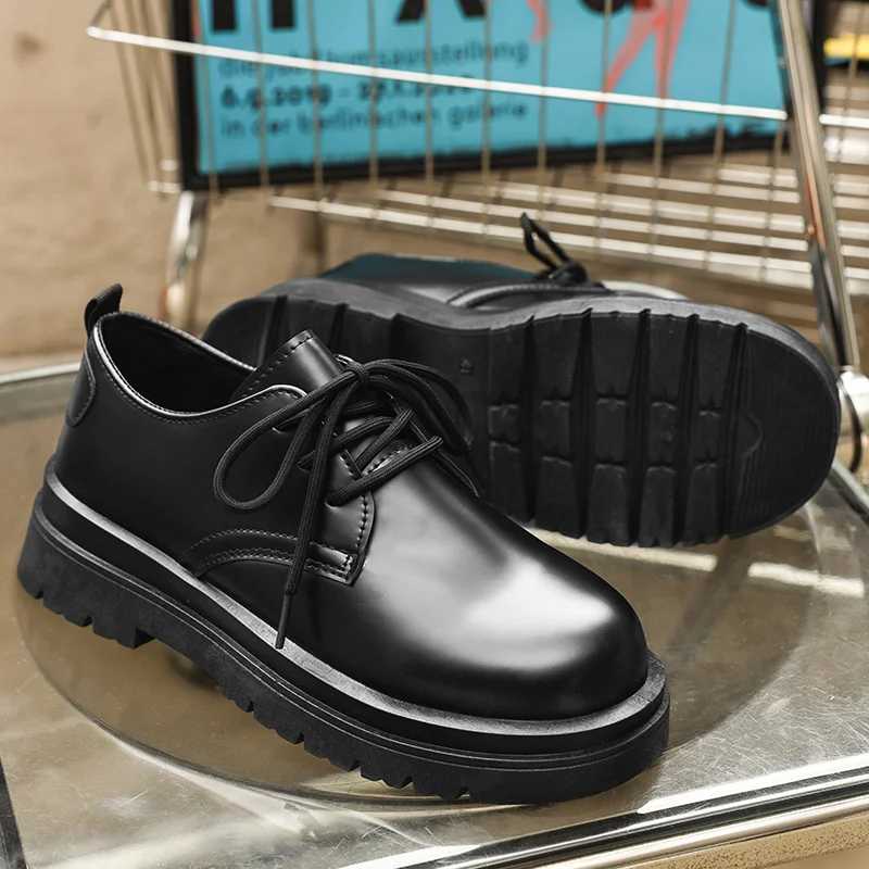 Big Head Thick Sole Derby Shoes New Business Senior Sense Niche High Street Anti-slip Wear Casual Leather Shoes for Men