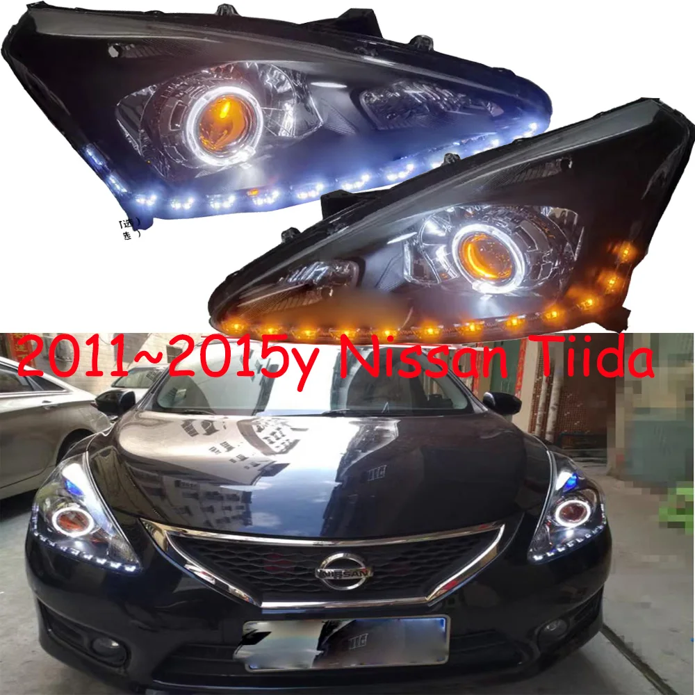 

1set car bupmer head light for Nissan Tiida headlight micra LED 2011~2015y car accessories DRL fog for Nissan Tiida headlamp
