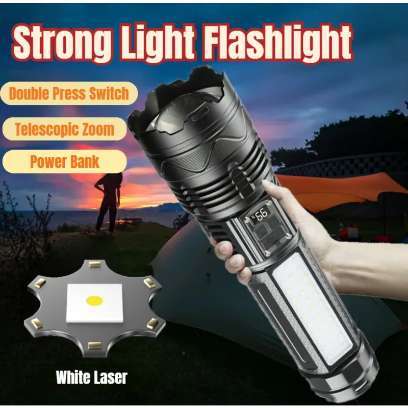 

Powerful White Laser Flashlight 9 Modes Power Bank FLSTAR FIRE Telescopic Zoom Torch Type-C Charging Camping Fishing Lantern