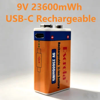 Batteria ricaricabile agli ioni di litio da 9V 23600mWh, batteria al litio con ricarica diretta USB Type-C per multimetro, microfono, giocattoli, oltre 1500 cicli
