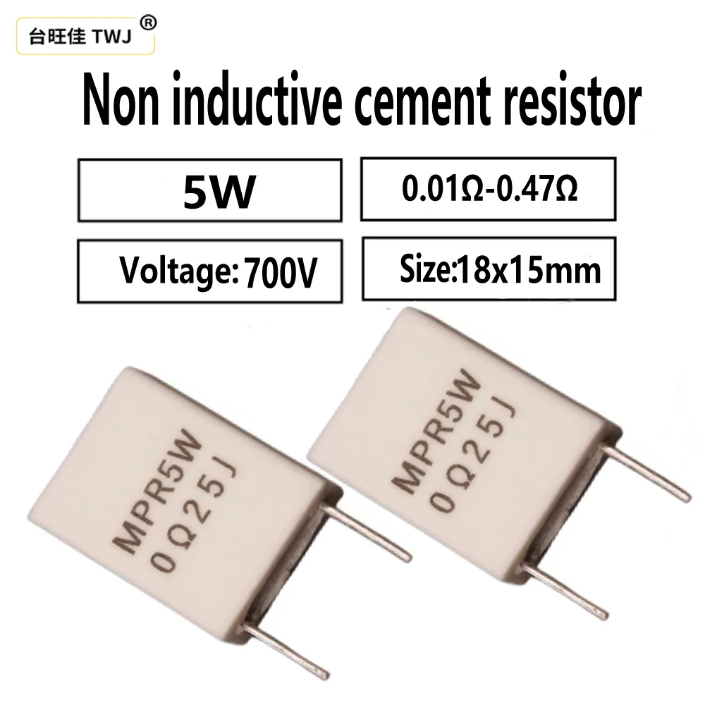 Cement Resistor 10Pcs MPR Non inductive 5W 0.01&Omega; 0.22&Omega; 0.15R 0.25R 0.068&Omega; 0.47&Omega; 0.5&Omega; 0.1&Omega;