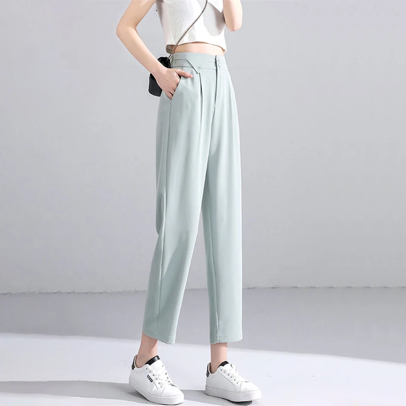 Korean Office Lady Fashion Pants Loose Solid Color Button Zipper Temperament Simplicity High Waist Pockets 2023 Women's Clothing solid loose pockets button pleated temperament casual women s clothing 2022 straight autumn winter thin simplicity retro blazers