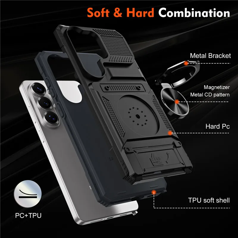 Armor Shockproof Magnetic Ring Stand Holder Case with Card Slot Wallet Back Cover