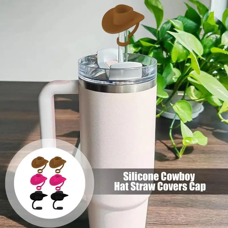 

Western Straw Cover Food Grade Silicone Flexible Straw Covers Novel Cowboy Hat Water Flask Tumbler Straw Cover Cup Accessories