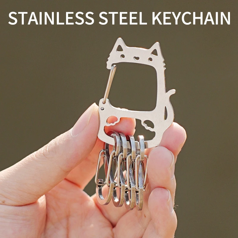 Stainless Steel Cat Shape Key Chain for Outdoor Camping Backpack Hanging  Keyrings  Portable Creative Hook S-hook Camping  Toool